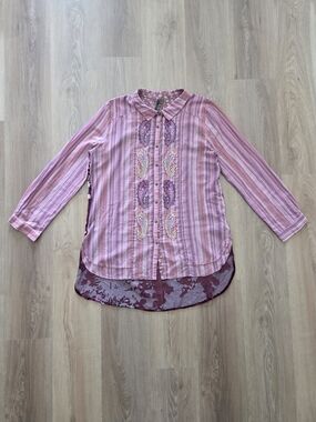 Aratta Silent Journey Button Up Blouse L Burnout Velvet Boho Western Maximalist